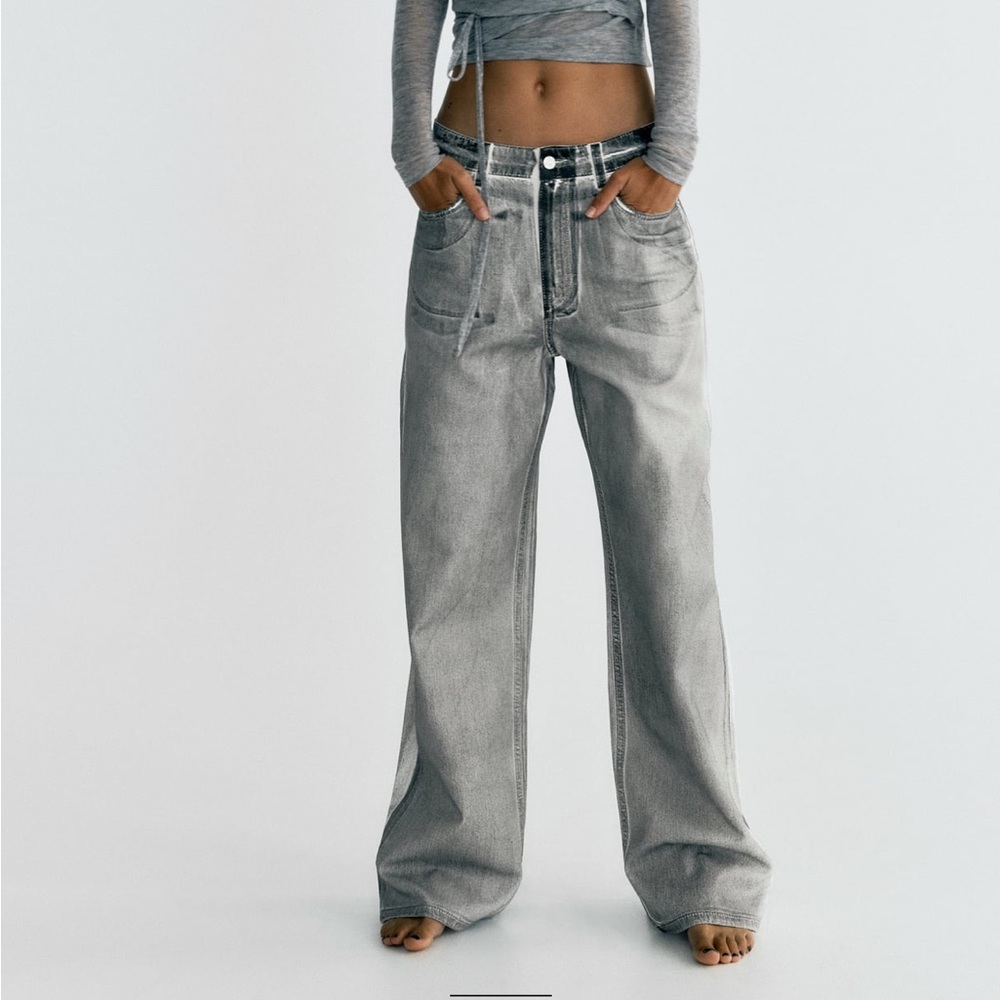 ZARA TRF METALLIC HIGH RISE JEANS